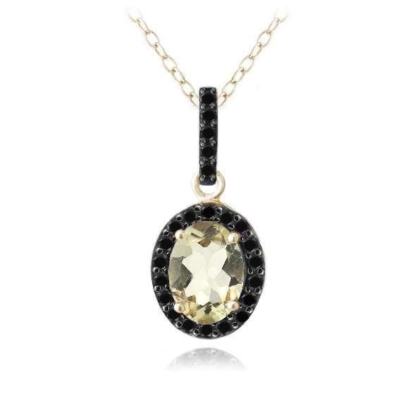 18K Gold over Sterling Silver 1.75ct Citrine & Black Spinel Oval Necklace