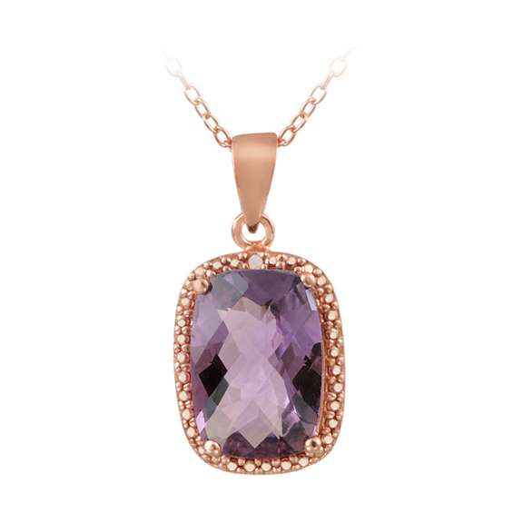 18K Rose Gold over Sterling Silver 5.1ct Amethyst & Diamond Accent Cushion Cut Necklace