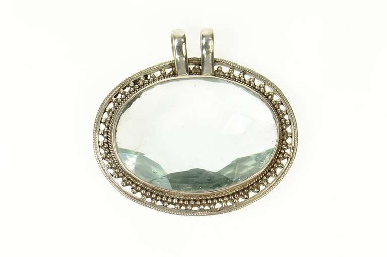 Sterling Silver Ornate Massive Sim. Aquamarine Statement Pendant