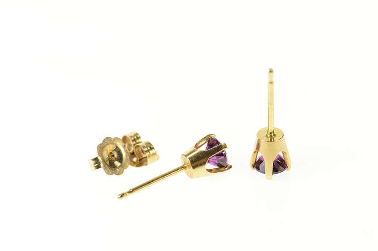 14K Yellow Gold Classic Sim. Amethyst Solitaire Stud Earrings