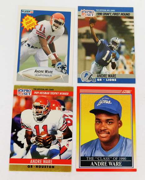4 Andre Ware 1990 Football Cards