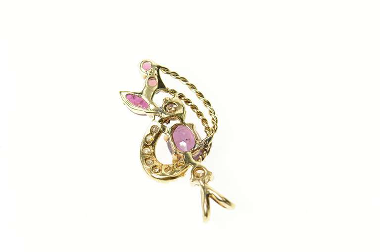 10K Yellow Gold 1.40 Ctw Ornate Ruby Diamond Rope Cluster Pendant
