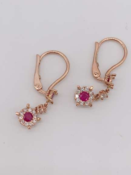 14kt Solid Gold Ruby & Diamond Earrings