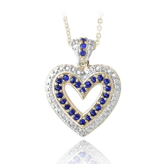 18K Gold Plated Created Sapphire & Diamond Accent Open Heart Necklace