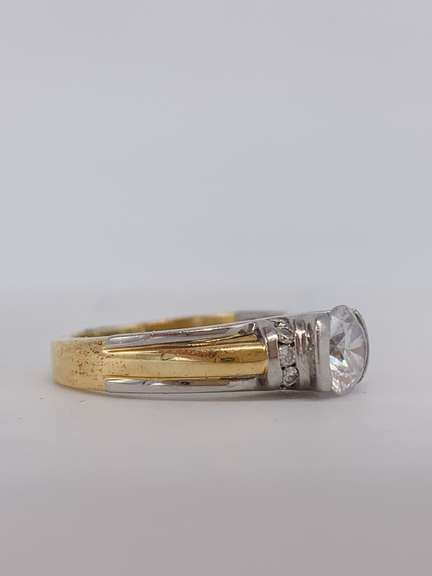 Platinum & 18kt Engagement Ring with CZ and Diamonds