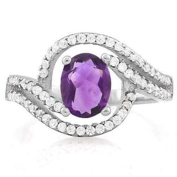 FOXY ! 1.10 CT AMETHYST & 9PCS CREATED STERLING SILVER RING