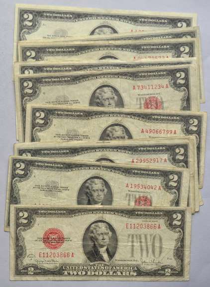 5 Types $ 2 Red Seal US Notes