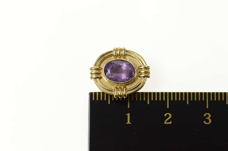 14K Yellow Gold Ornate Amethyst Oval Slide Bracelet Charm/Pendant