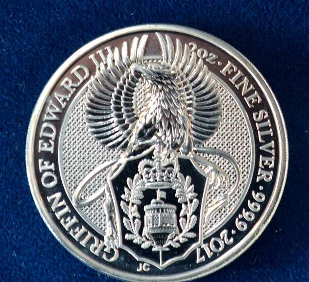 2017 Great Britain 2 OZ  Fine Silver Queens Beast The Griffin Of Edward