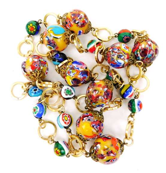 Vintage Long Italian Millefiori Bead Necklace