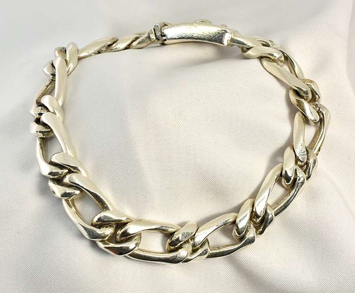 Heavy Man's Sterling Figaro Link Bracelet