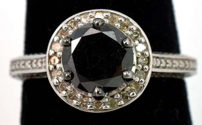 Striking Black Moissanite & Diamond Ring in Sterling Silver