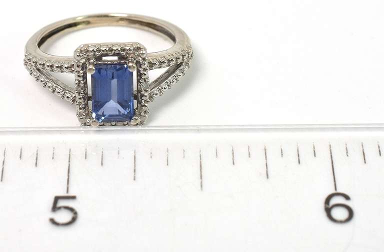 Beautiful Sapphire Ring in White Gold, Size 2-3/4