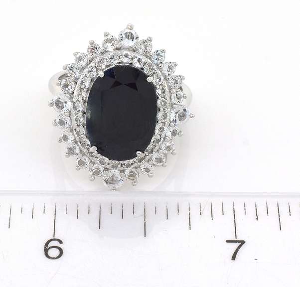 Fantastic Blue & White Sapphire Halo Ring in Platinum-Plated Silver