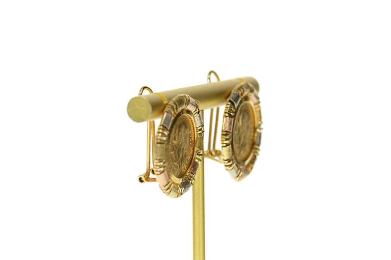 14K Yellow Gold 1945 Dos y Medio 2.50 Pesos Coin French Clip Earrings