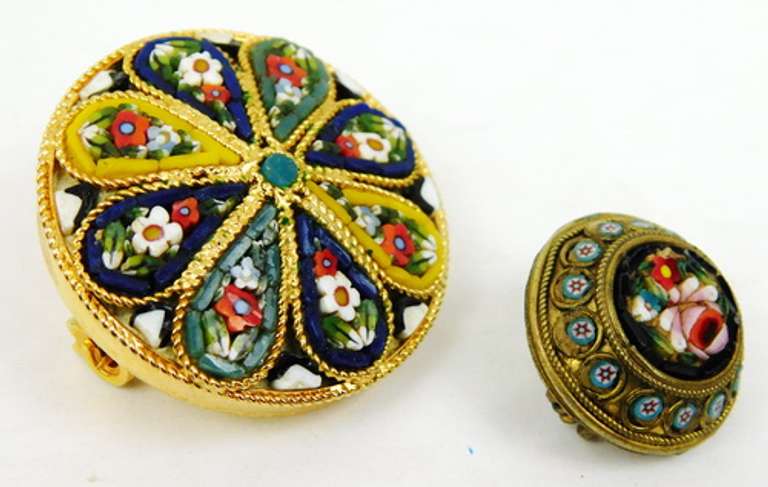 2 Vintage Italian Micro Mosaic Pins