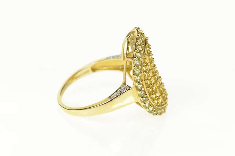 14K Yellow Gold Oval Pave Citrine Prasiolite Halo Statement Ring