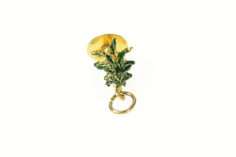 14K Yellow Gold 3D Enamel Pine Christmas Tree Charm/Pendant