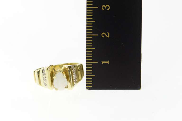 10K Yellow Gold Pear Natural Opal Diamond Squared Statement Ring