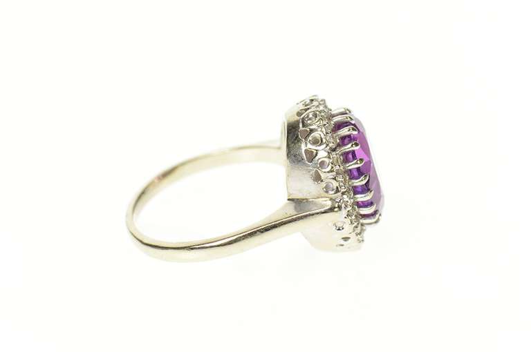 14K White Gold Oval Amethyst Diamond Halo Cocktail Ring