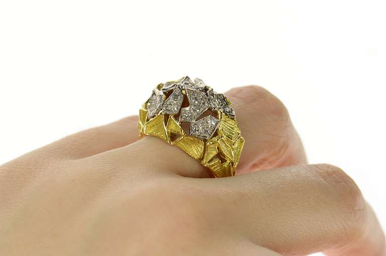 18K Yellow Gold J Rossi Designer Diamond Geometric Cocktail Ring