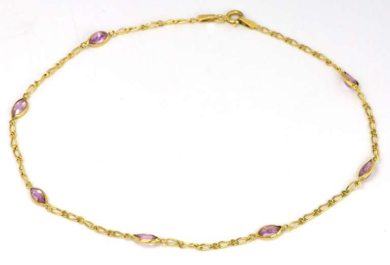 Charming Pink CZ Anklet in Yellow Gold