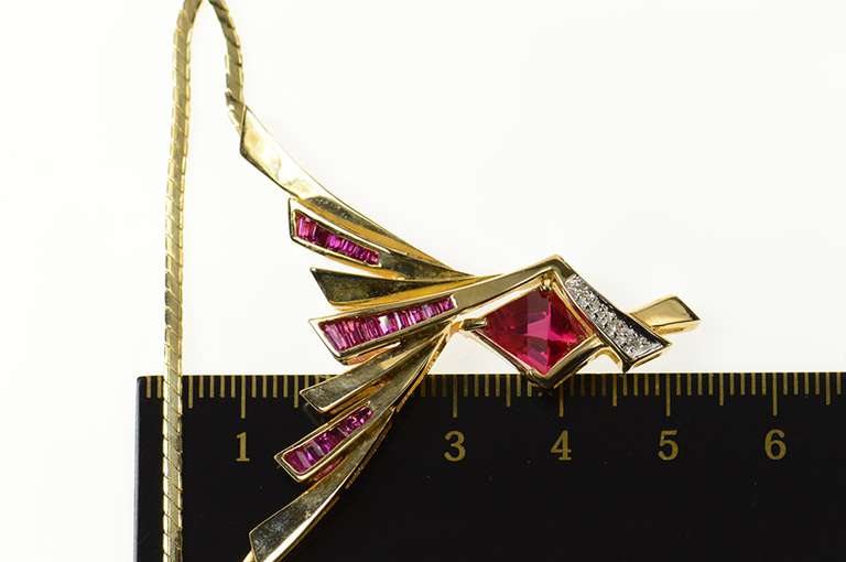 14K Yellow Gold Fancy Syn. Ruby Diamond Chevron Chain Necklace