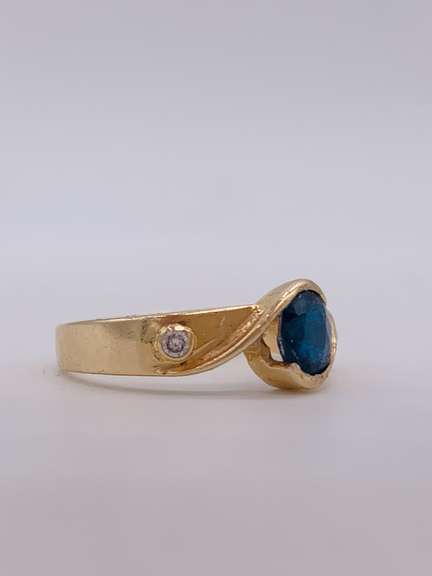 18kt Gold, Blue Sapphire, & Diamond Band Ring