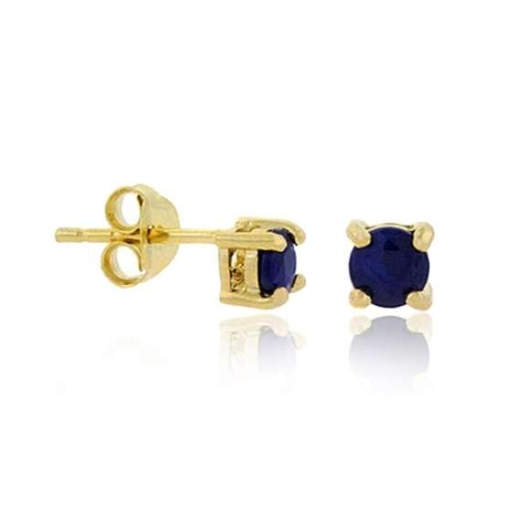 18K Gold over Sterling Silver Sapphire 4mm Round Stud Earrings