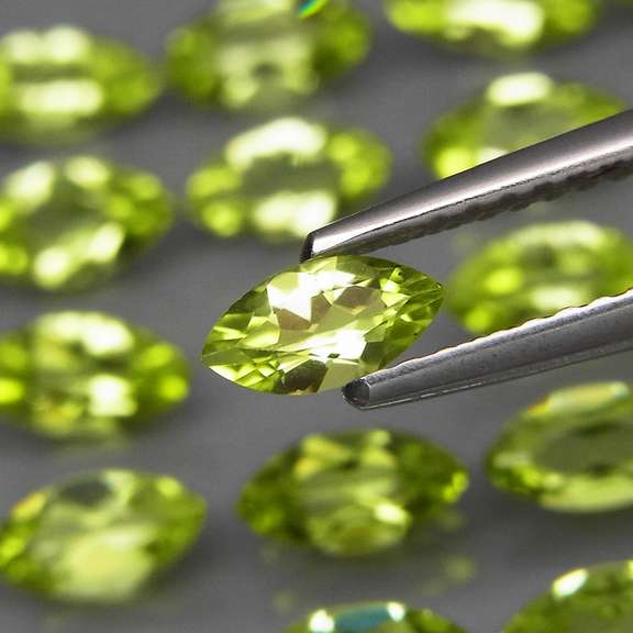 Marquise cut! Unheated! 7.38ct Peridot set!