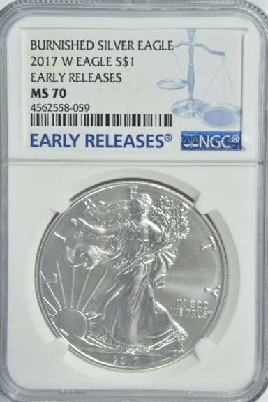 Burnished 2017-W EARLY RELEASES $1 Silver Eagle. NGC MS70