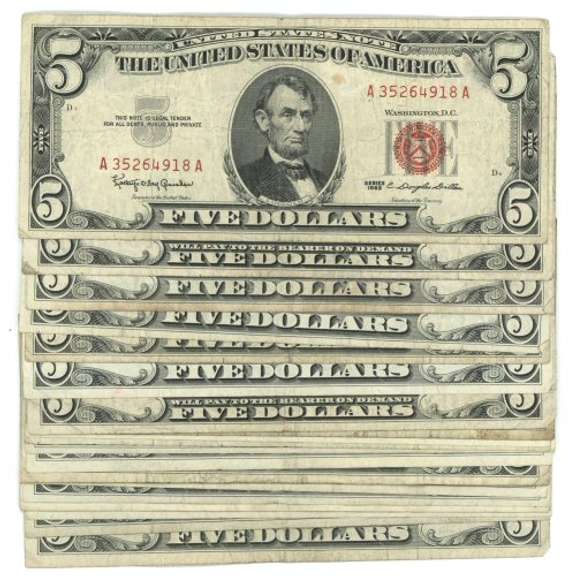 Great lot of 25 1954/63 $5 Red Seal Notes
