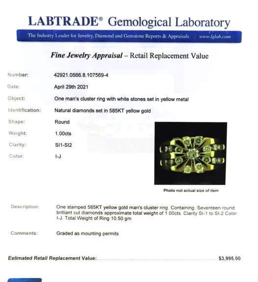 Dazzling Yellow Gold Men's Diamond Cluster Ring