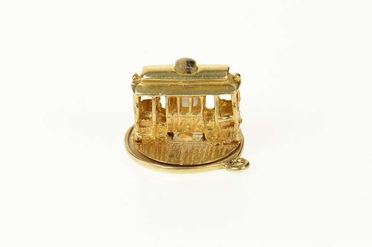 14K Yellow Gold 3D Cable Car San Francisco Souvenir Charm/Pendant