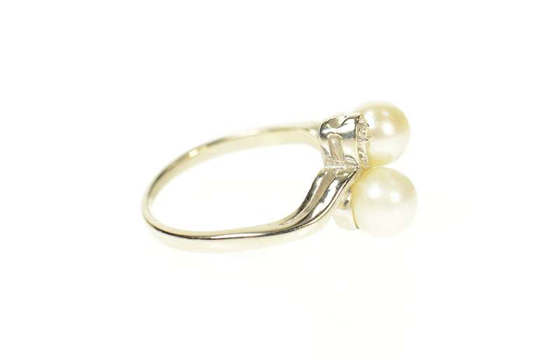 14K White Gold Classic 1940's Pearl Diamond Accent Bypass Ring