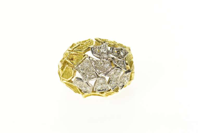 18K Yellow Gold J Rossi Designer Diamond Geometric Cocktail Ring
