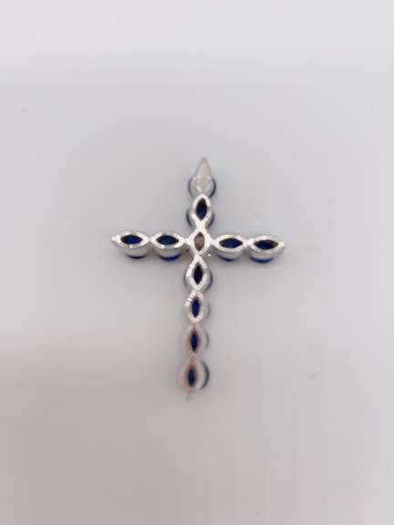 14kt Gold, Blue Sapphire, & Diamond Cross Pendant