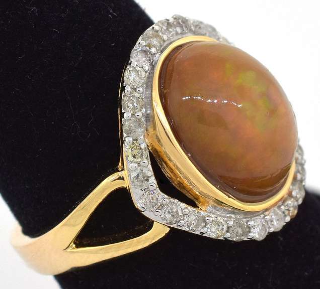 Majestic 3.54CT Opal & 0.47CTW Diamond Ring in Vermeil