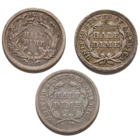 1853 Arrows 1857 & 1870 Seated Half Dimes
