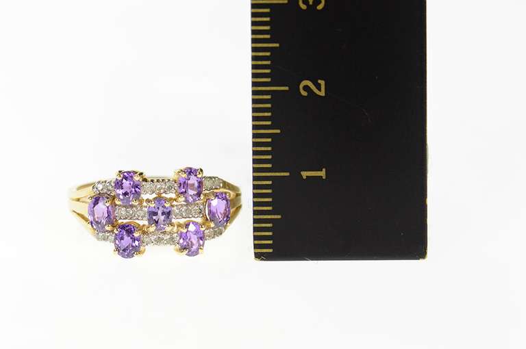 10K Yellow Gold Amethyst Diamond Tiered Statement Band Ring