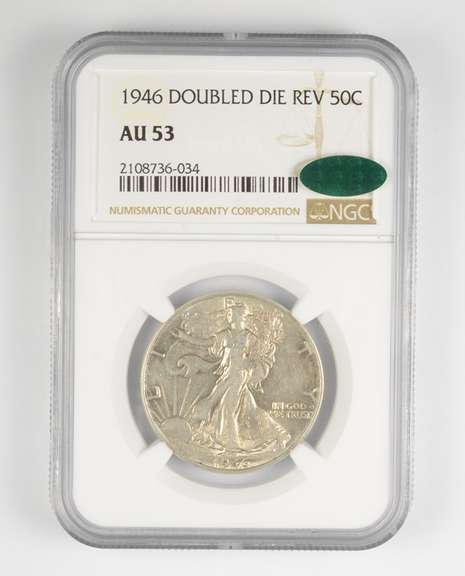 AU53 1946 Walking Liberty Half Dollar - Double Die REV - CAC - NGC