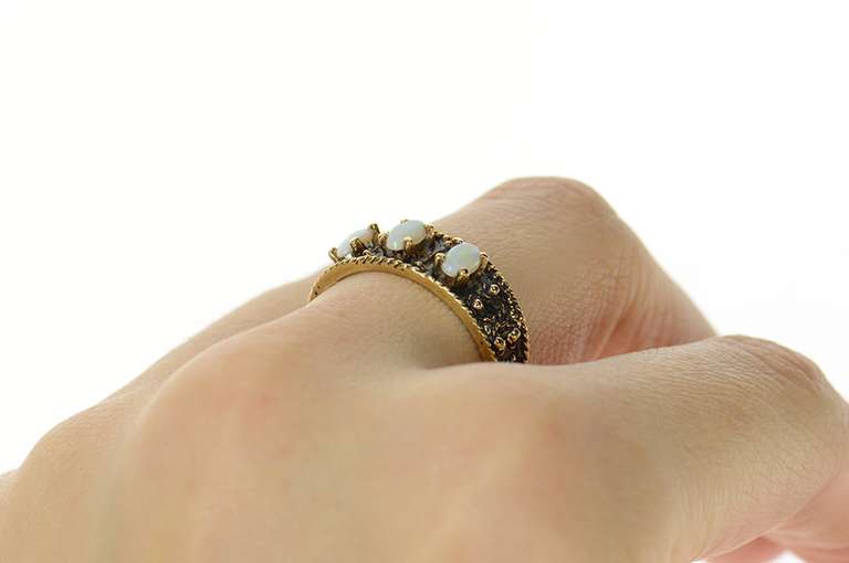 10K Yellow Gold Ornate Opal Etruscan Revival Statement Ring