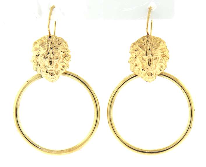Gorgeous Yellow Gold Lion Hoop Earrings