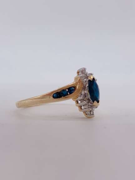 14kt Gold, Blue Sapphire, & Diamond Cocktail Ring