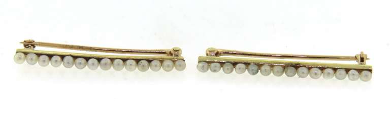 Pleasing Yellow Gold two Seed Pearl Pins