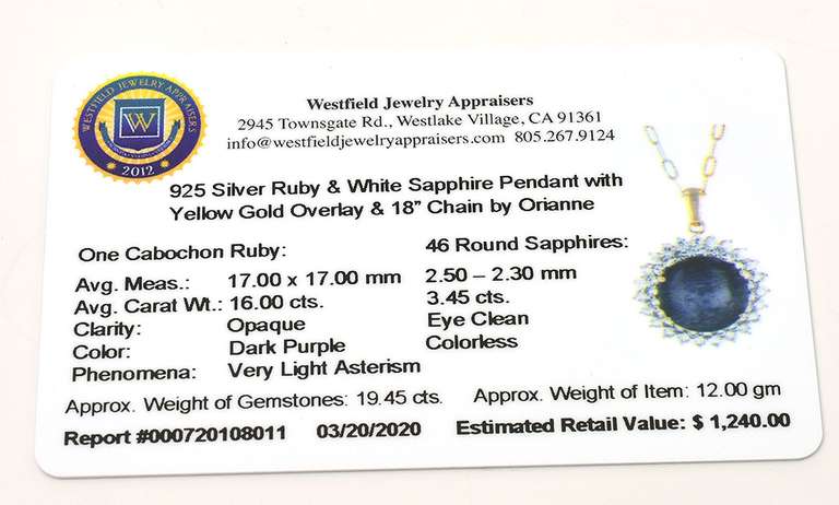Enamoring Massive 16.00CTS Natural Cabochon Star Ruby & White Sapphire Necklace in 3-Tone Sterling Silver