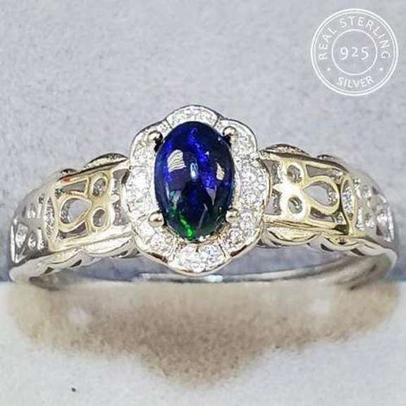 ETHIOPIAN BLACK OPAL & WHITE SAPPHIRE STERLING SILVER RING