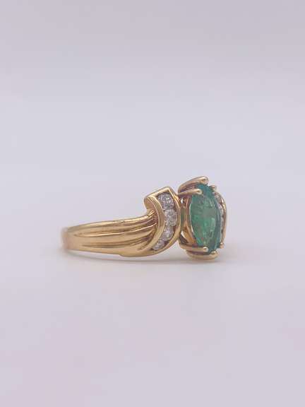 18kt Yellow Gold, Emerald, & Diamond Cocktail Ring