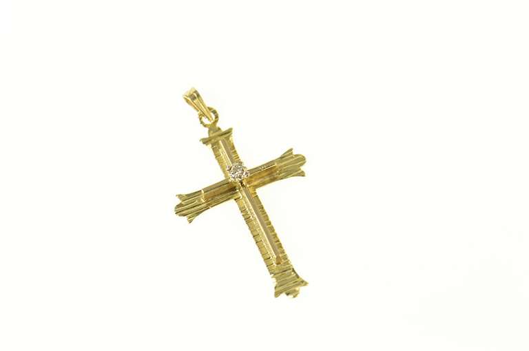 14K Yellow Gold Diamond Ornate Retro Cross Christian Faith Pendant