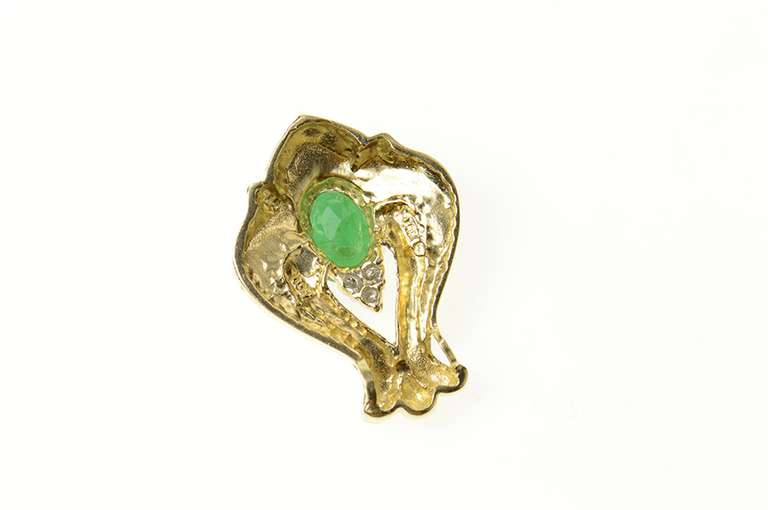 14K Yellow Gold Emerald Diamond Cluster Curvy Statement Pendant